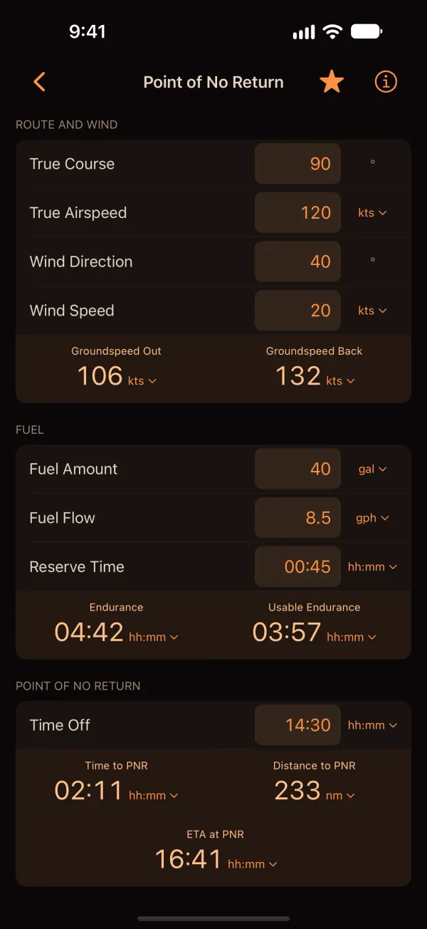 Point of No Return calculation in Night mode